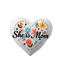 She Is Mom – Floral Heart‑Shaped Decorative Pillow