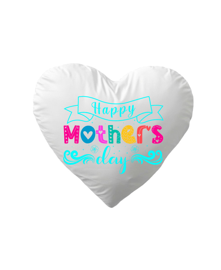 Happy Mothe'rs Day – Colorful Lettering Heart‑Shaped Decorative Pillow