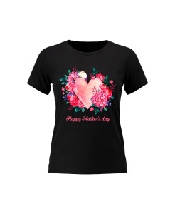 Happy Mother’s Day – Floral Heart T‑Shirt (Black)
