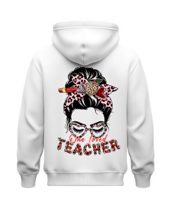 One Loved Teacher – Leopard Bun & Glasses – Teacher Hoodie