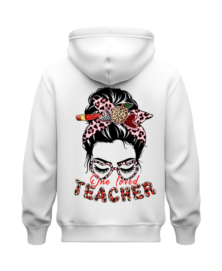 One Loved Teacher – Leopard Bun & Glasses – Teacher Hoodie One Loved Teacher – Leopard Bun & Glasses – Teacher Hoodie